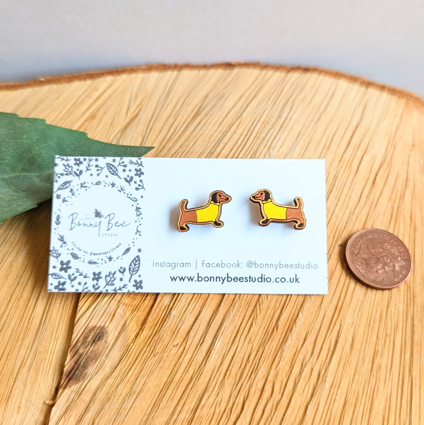Sausage dog wooden stud earrings image 1