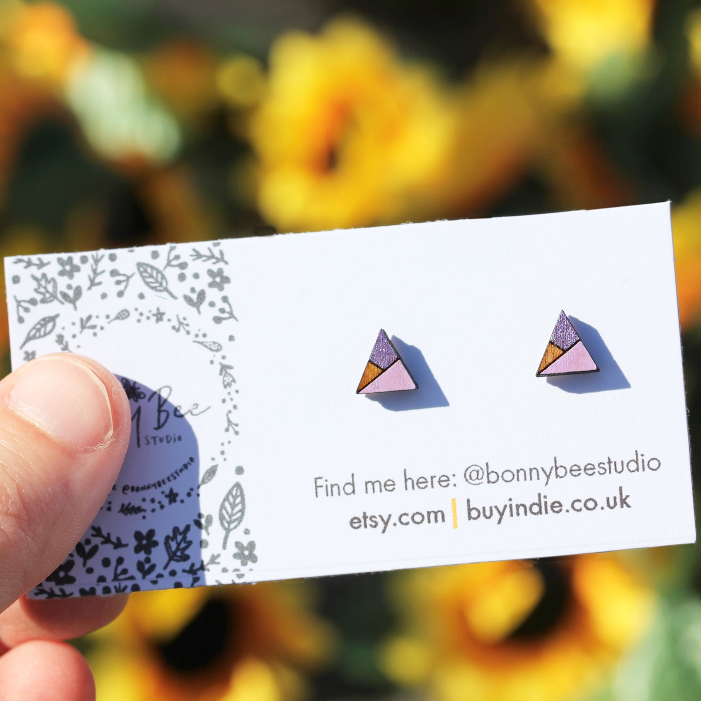 Misty Mountain - Teal, Purple, Pink Wooden Stud Earrings image 1