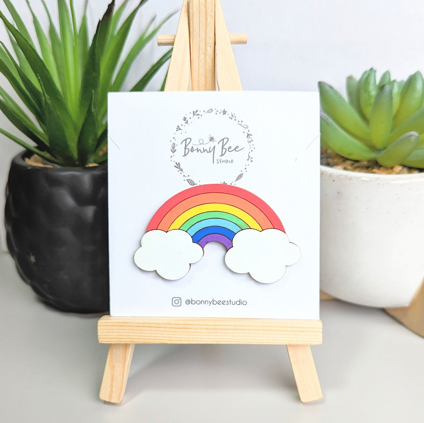 Rainbow Wooden Pin Brooch image 1