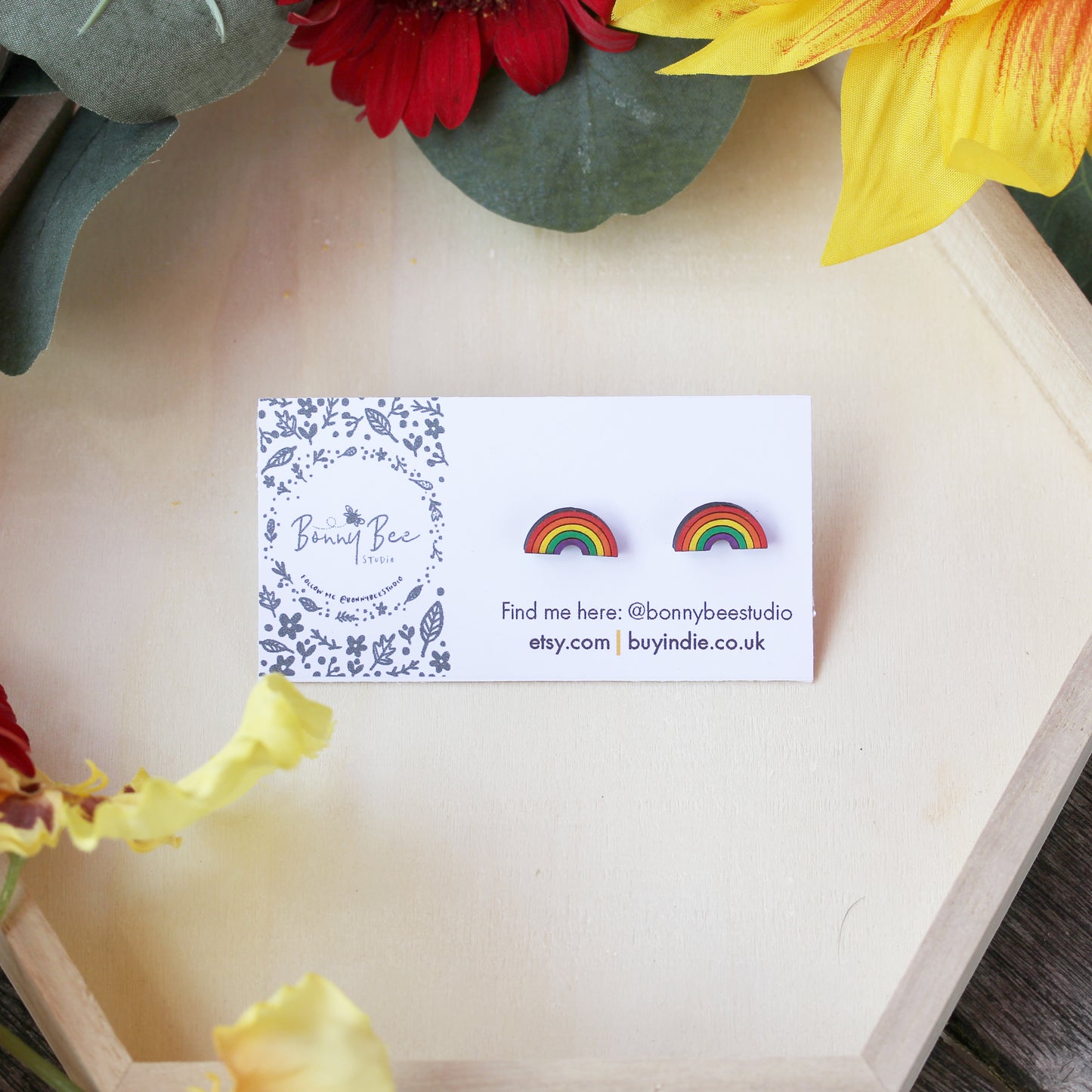 Rainbow Wooden Stud Earrings image 0