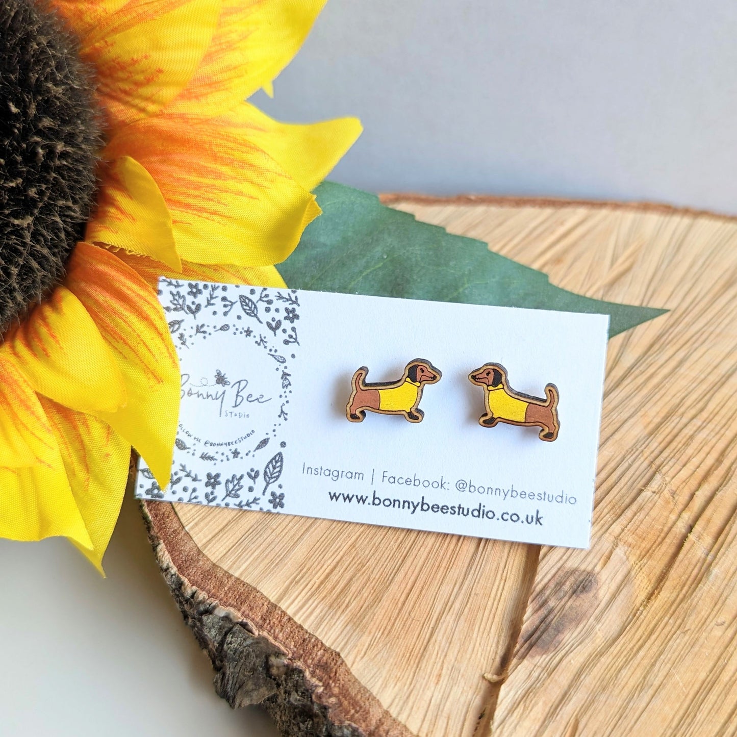 Sausage dog wooden stud earrings image 0