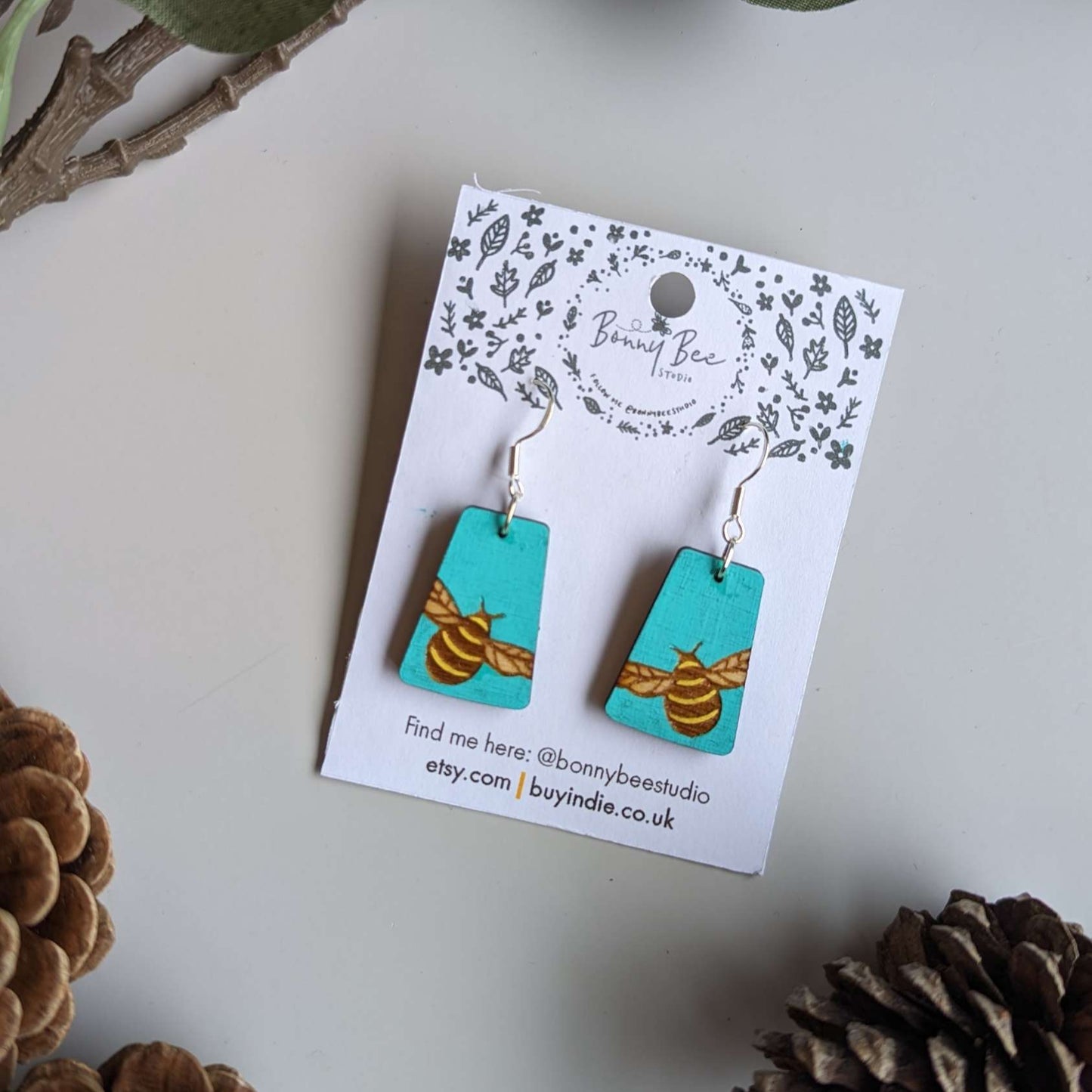 Bumble Bee Wooden Dangle Earrings image 4