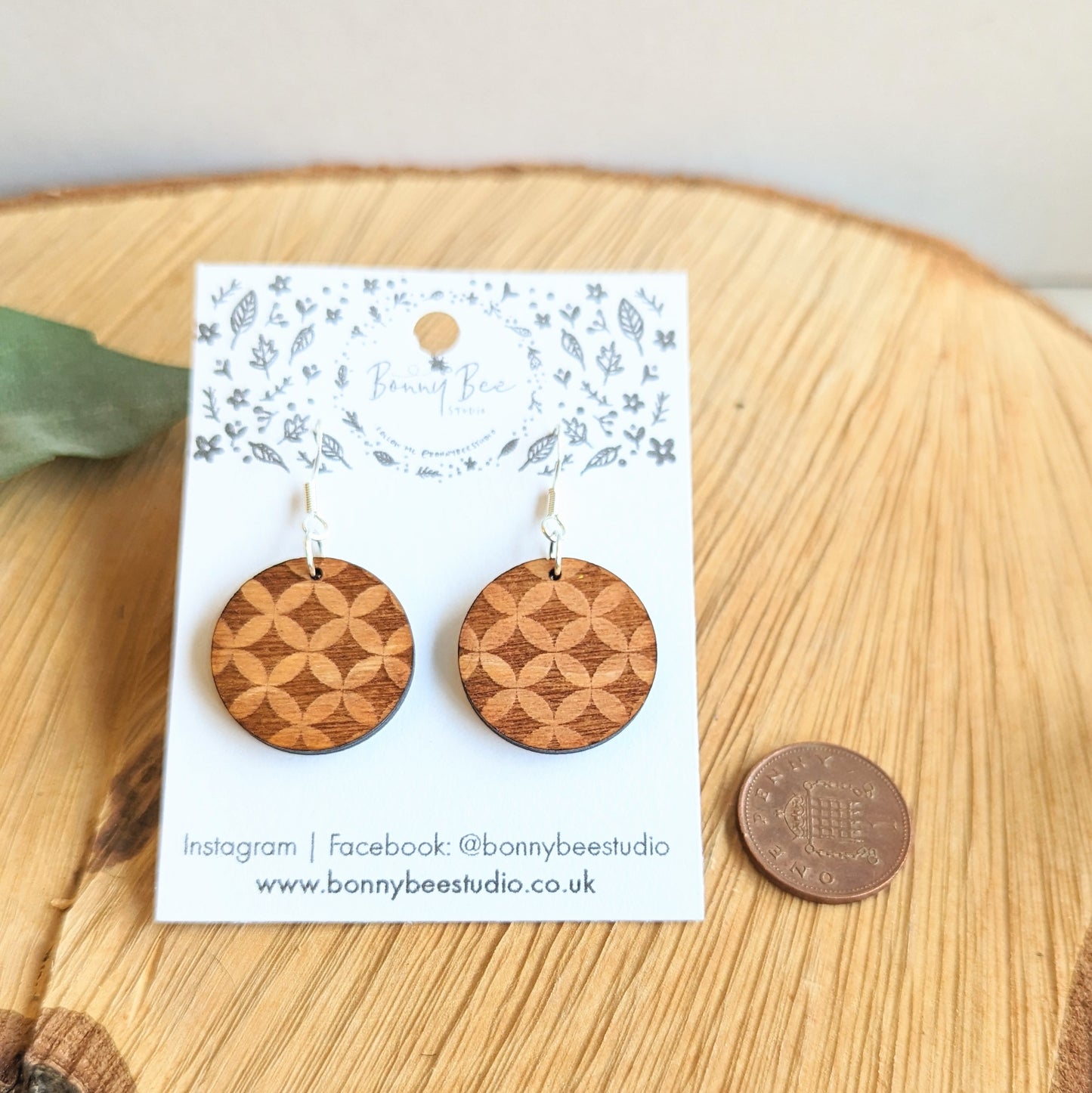 Art Deco Wooden Dangle Earrings image 1