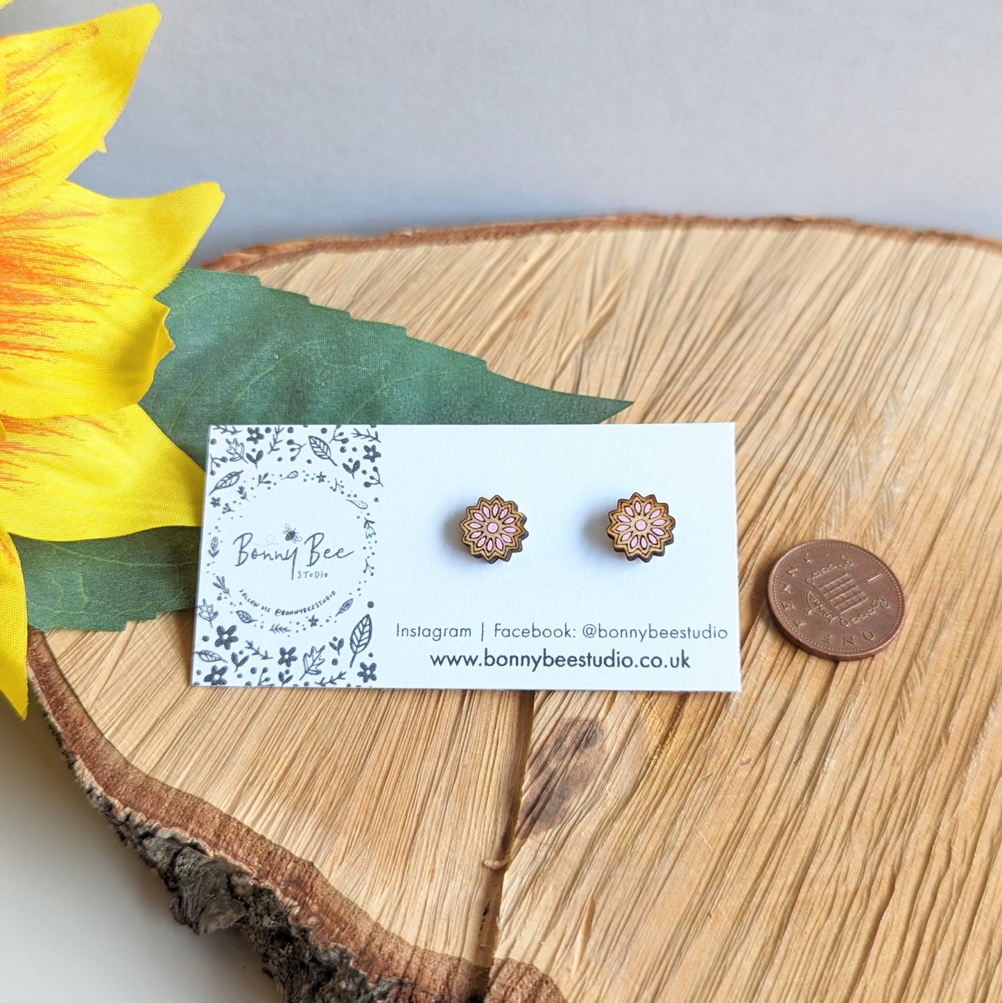 Floral Mandela Wooden Stud Earrings image 3