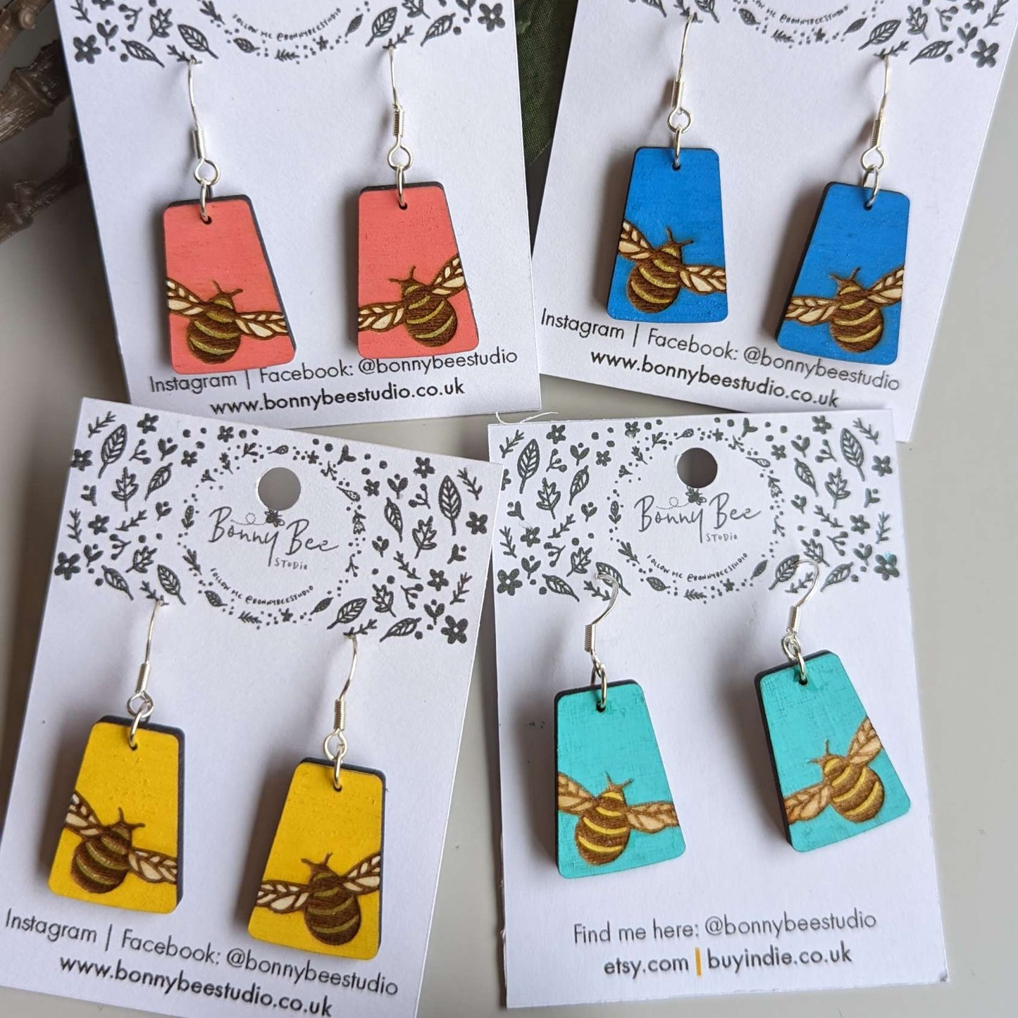 Bumble Bee Wooden Dangle Earrings