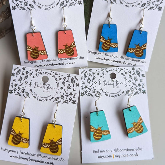 Bumble Bee Wooden Dangle Earrings