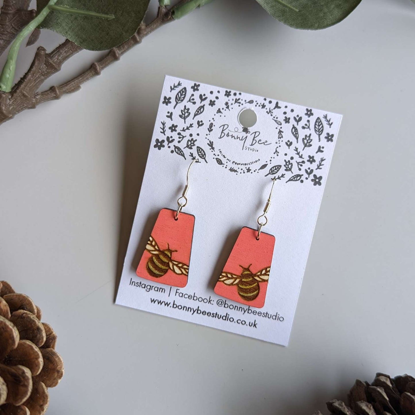 Bumble Bee Wooden Dangle Earrings image 3