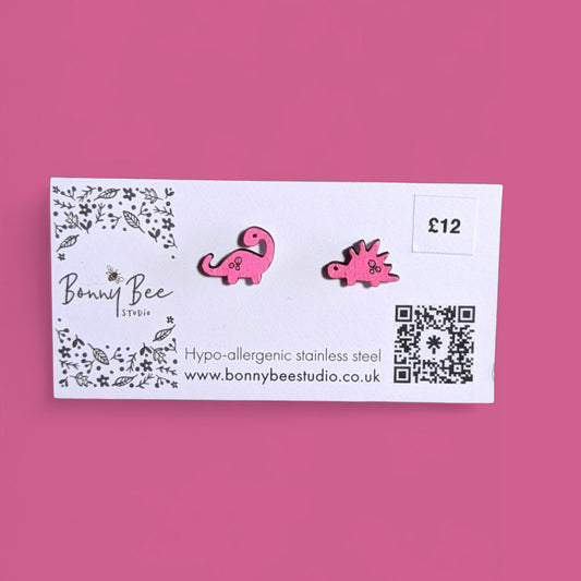 Dinosaur Wooden Stud Earrings image 1
