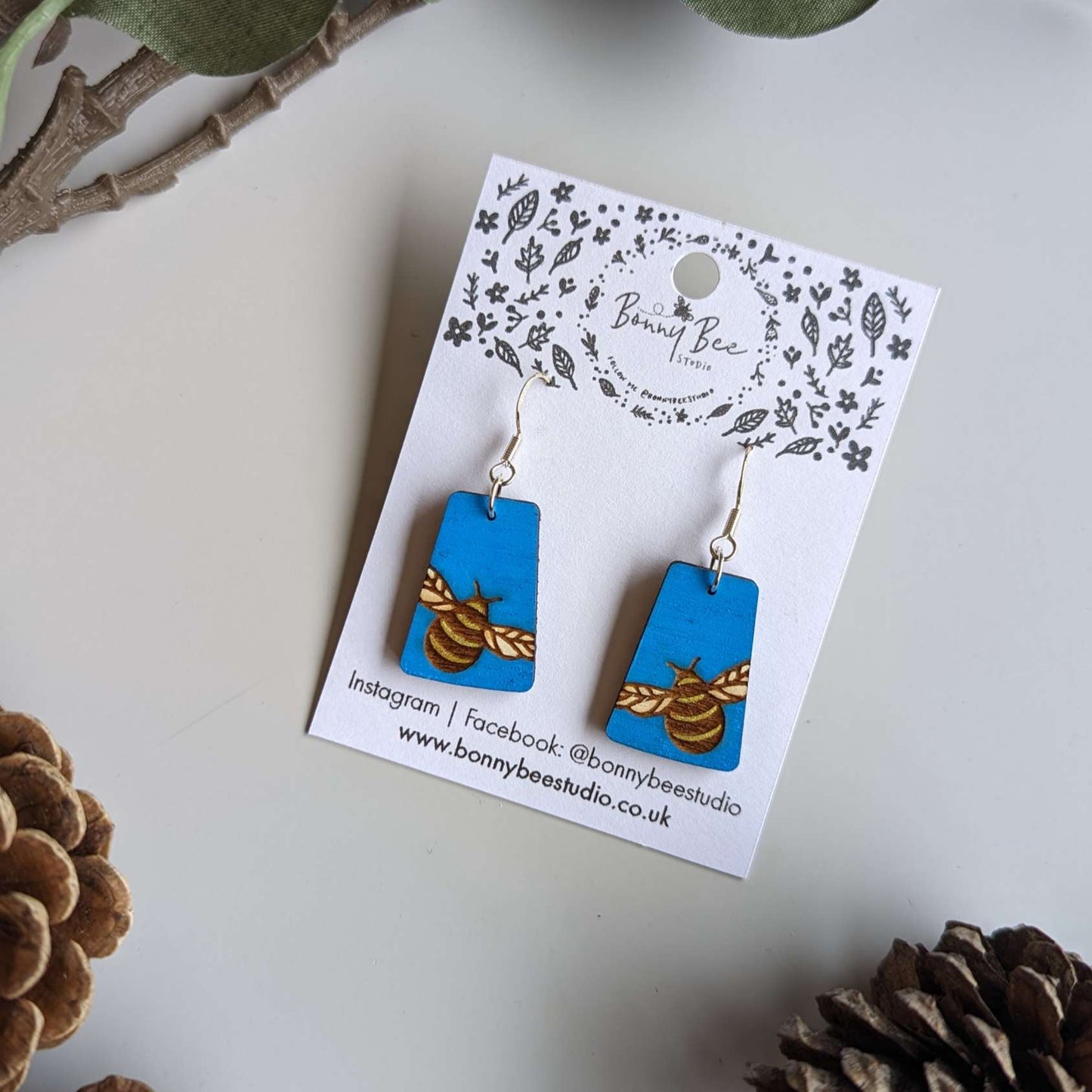 Bumble Bee Wooden Dangle Earrings image 2
