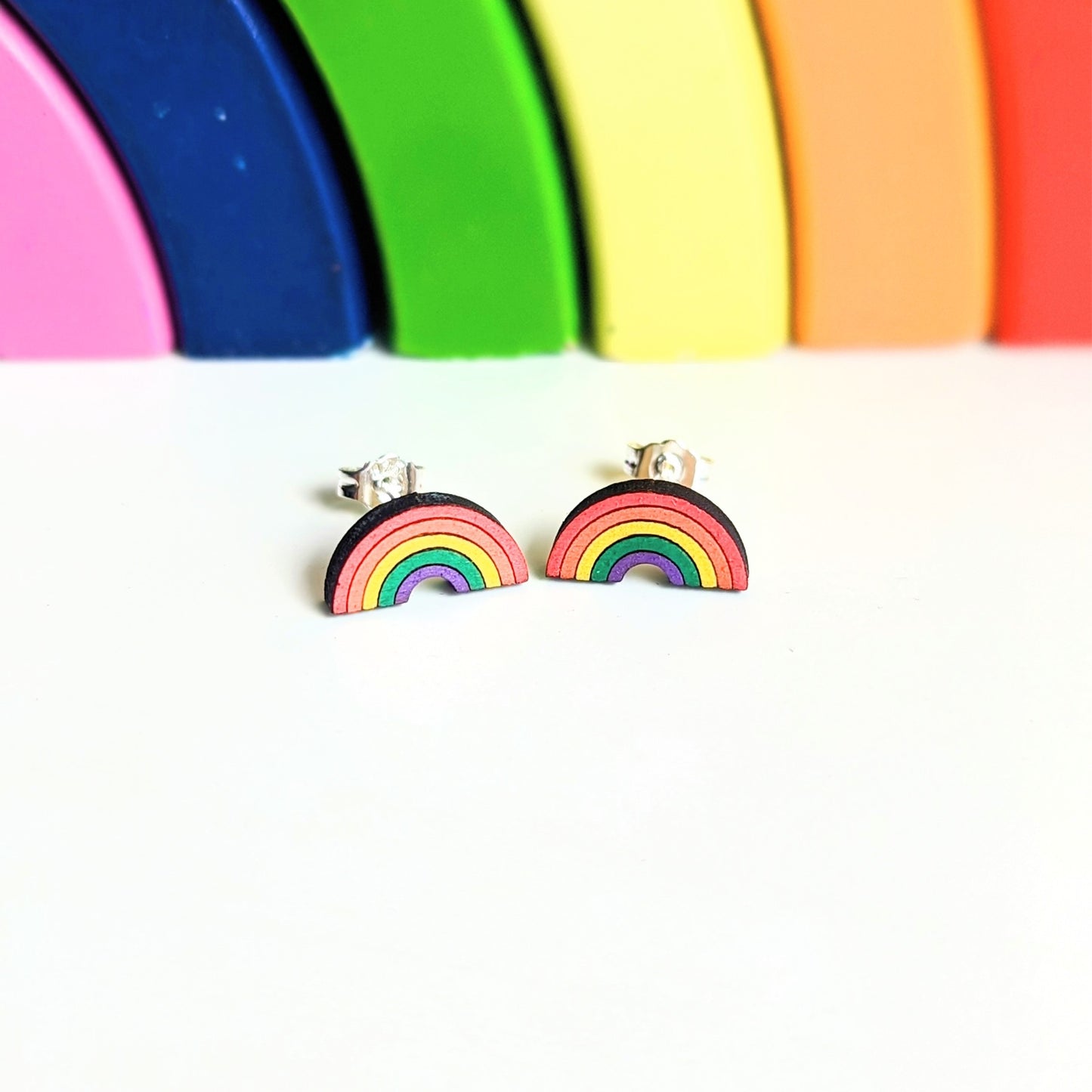 Rainbow Wooden Stud Earrings image 1