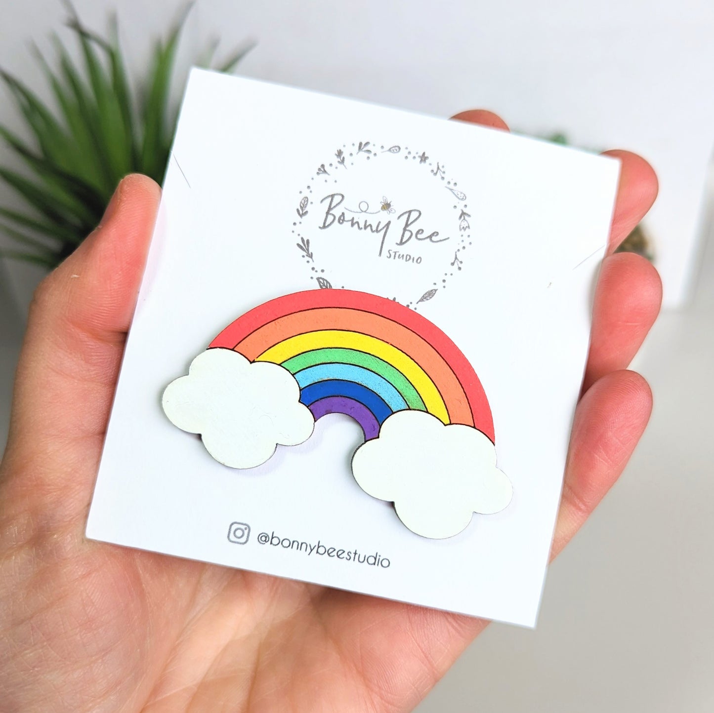 Rainbow Wooden Pin Brooch image 0