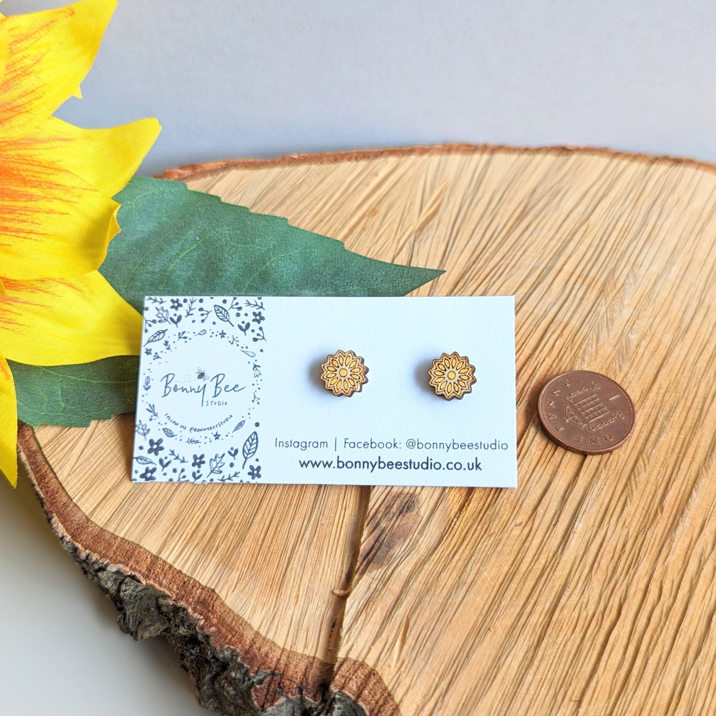Floral Mandela Wooden Stud Earrings image 4