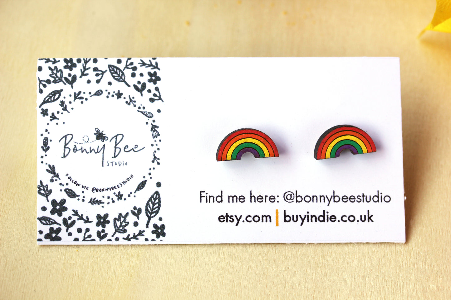 Rainbow Wooden Stud Earrings image 2