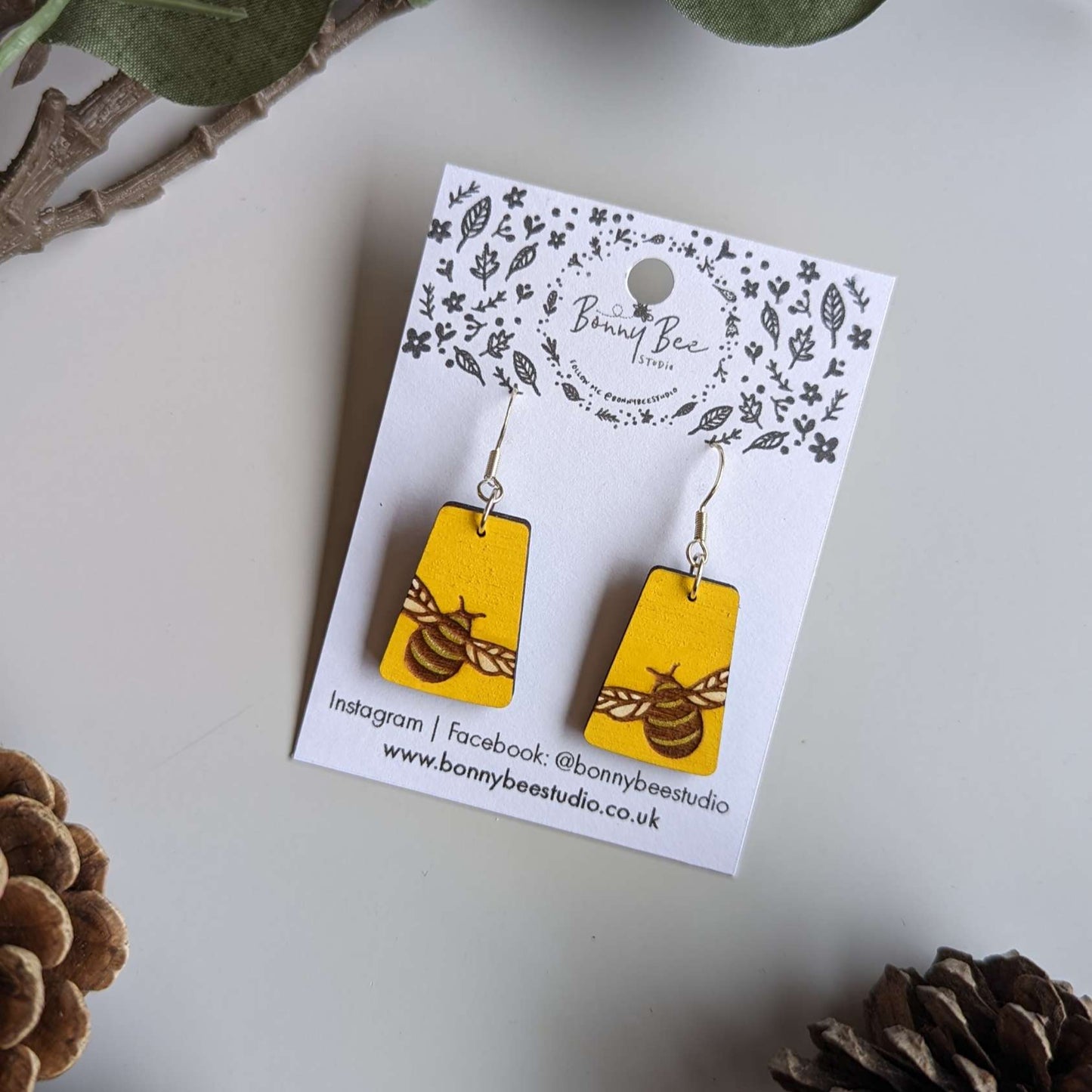 Bumble Bee Wooden Dangle Earrings image 1