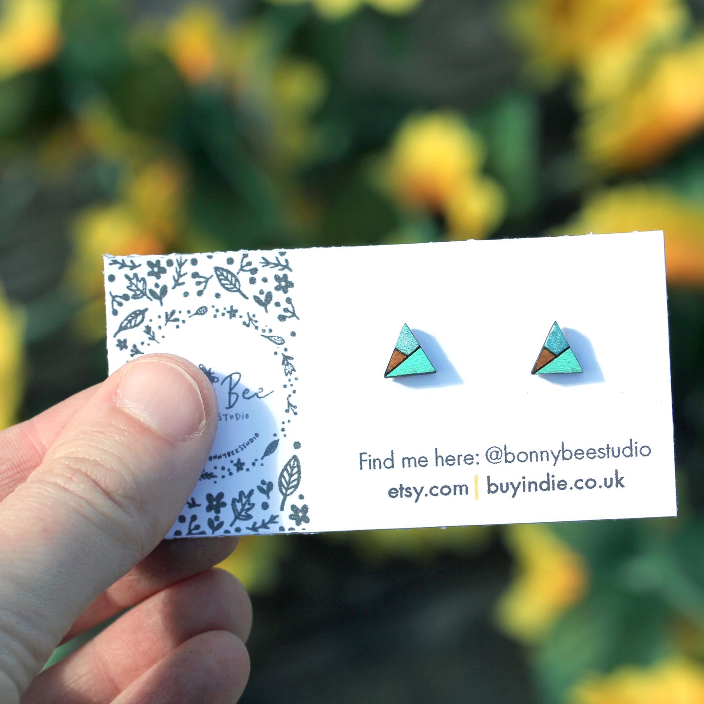 Misty Mountain - Teal, Purple, Pink Wooden Stud Earrings image 3