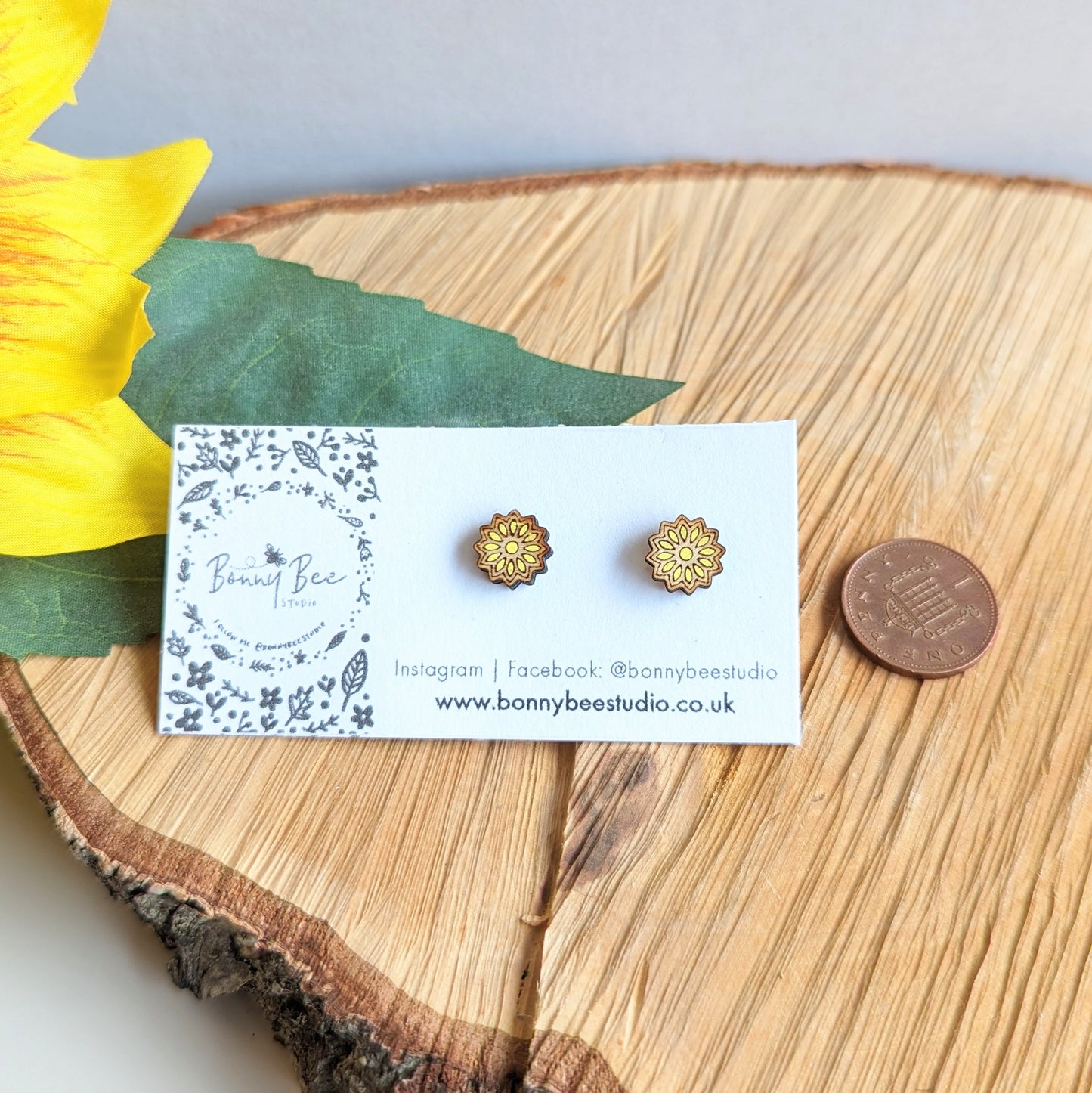 Floral Mandela Wooden Stud Earrings image 2