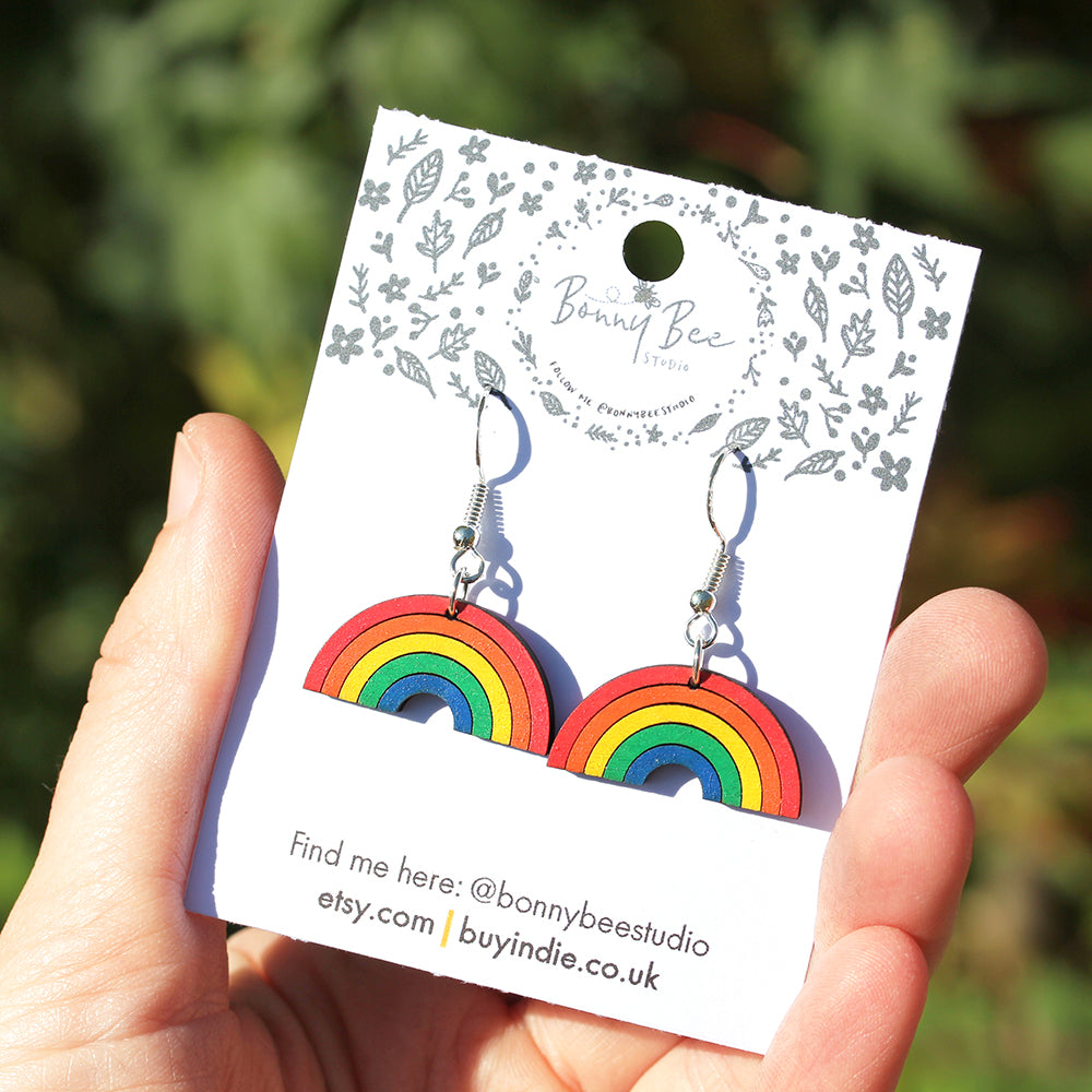 Rainbow Wooden Dangle Earrings image 4