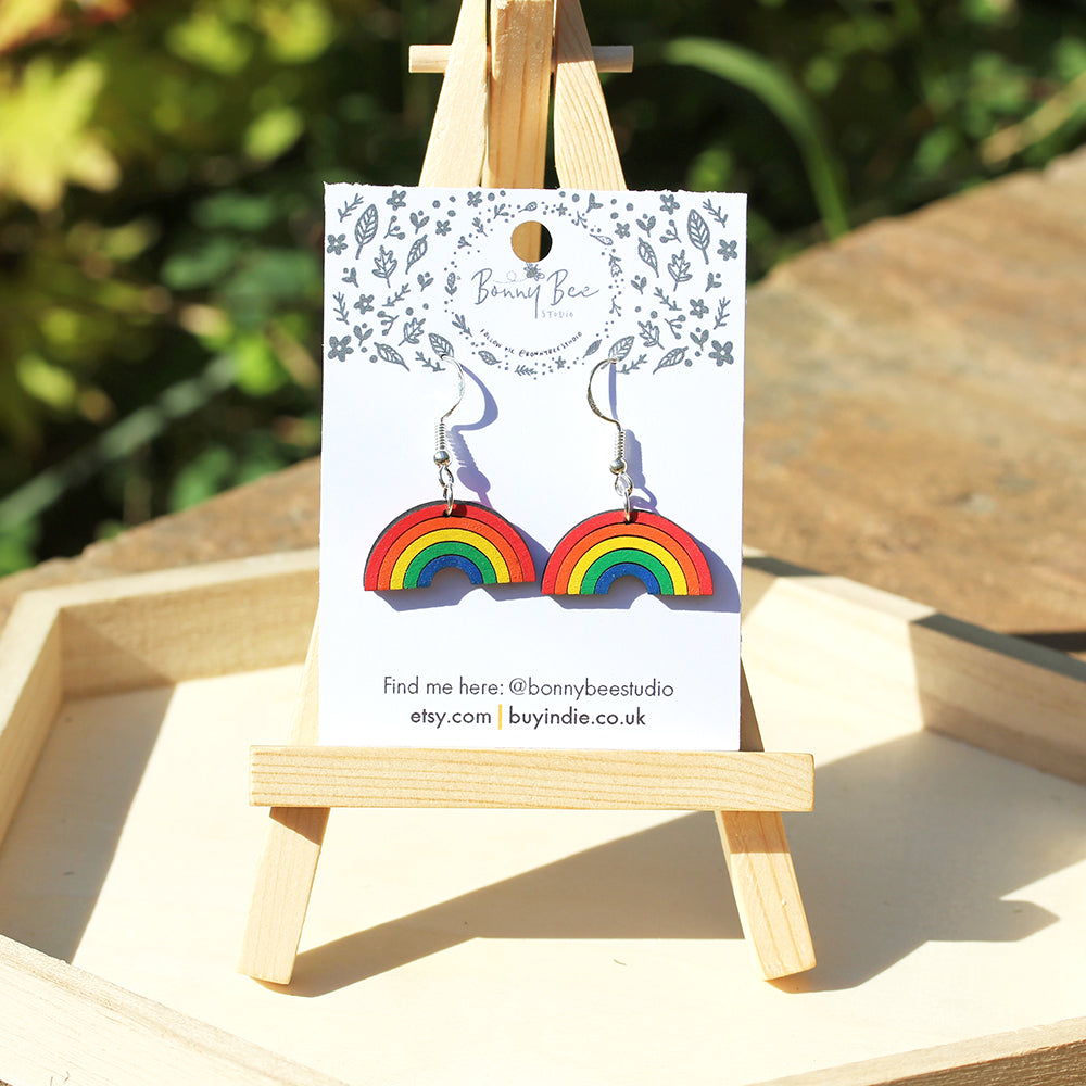 Rainbow Wooden Dangle Earrings image 5