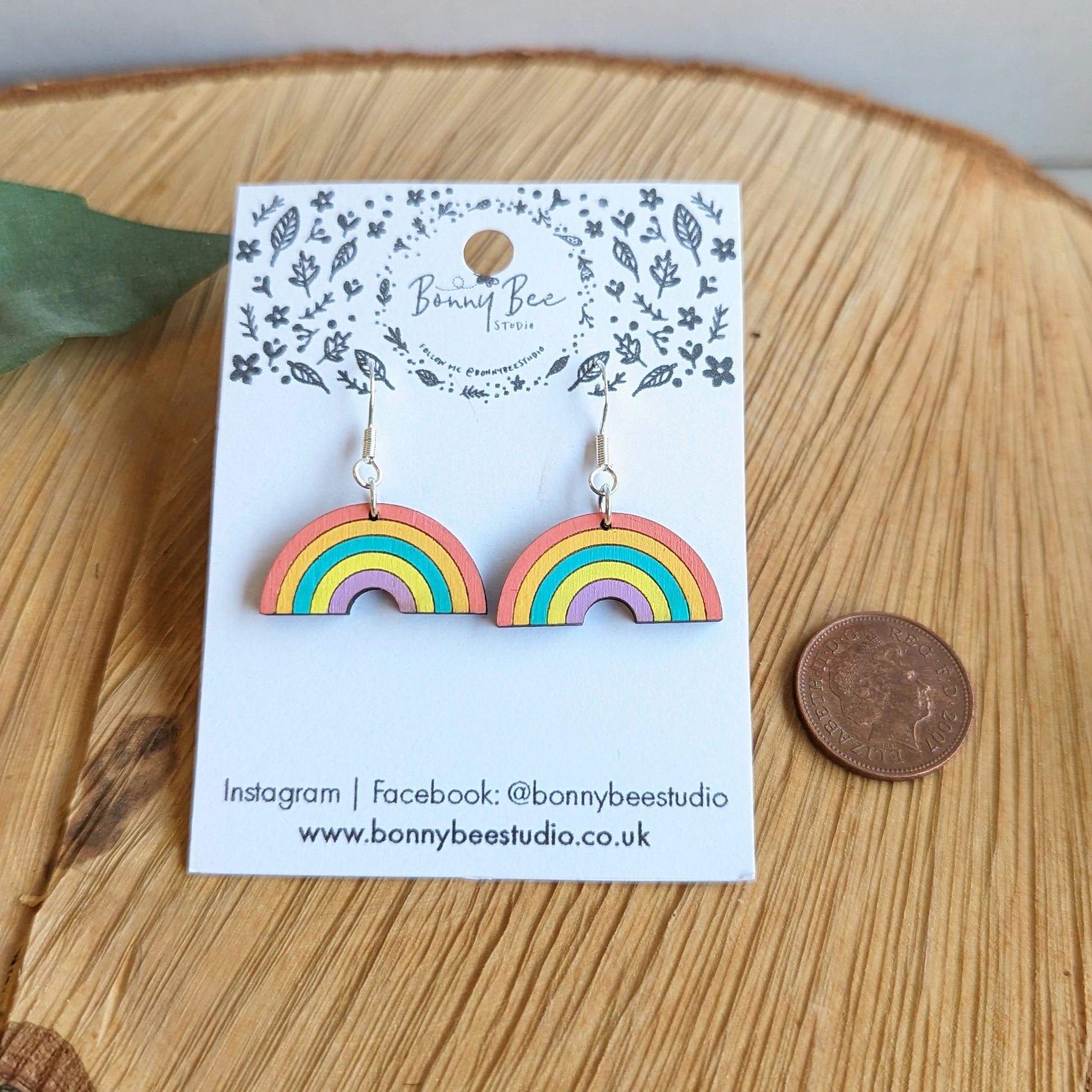 Rainbow Wooden Dangle Earrings image 1