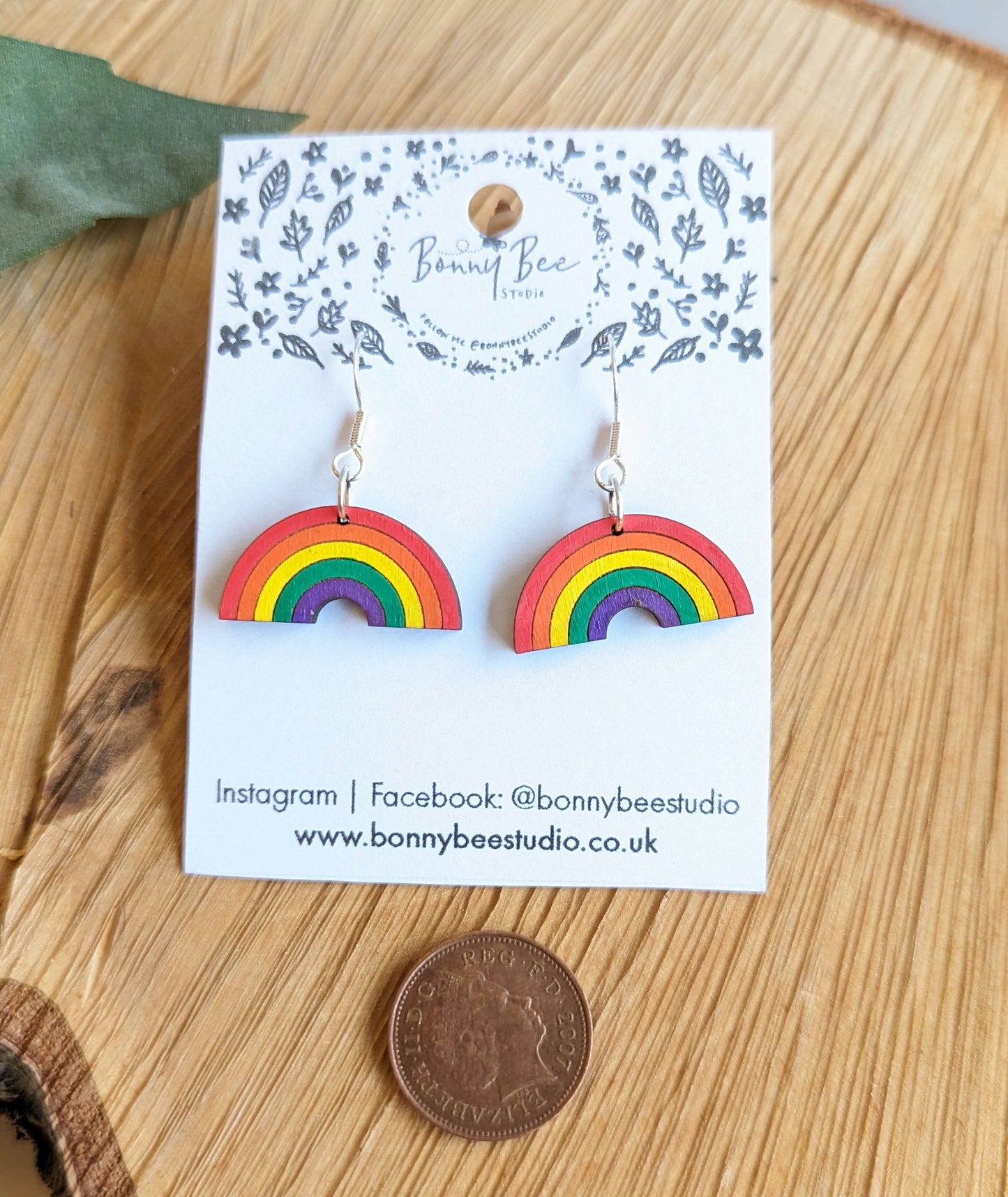 Rainbow Wooden Dangle Earrings image 3