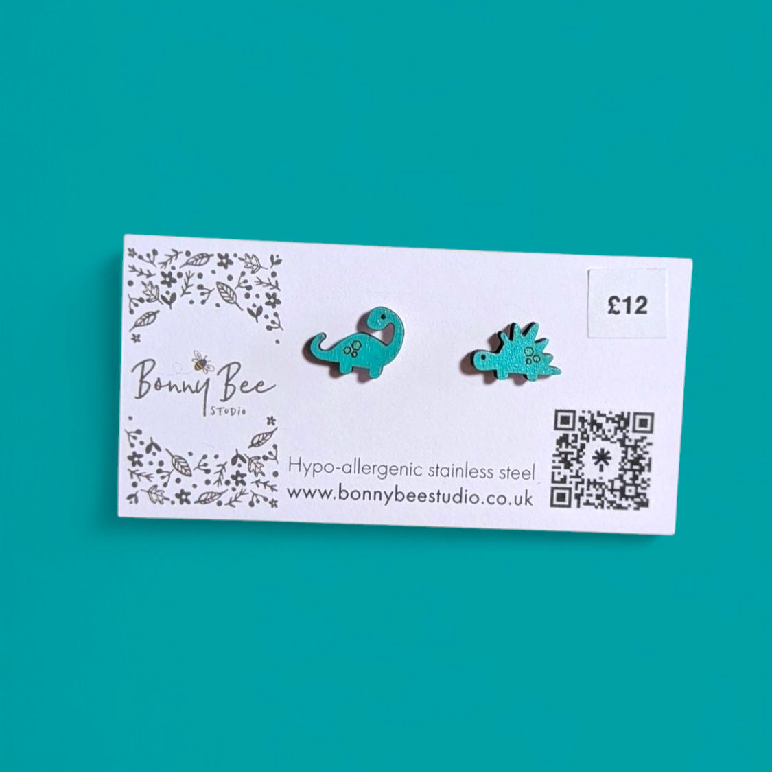 Dinosaur Wooden Stud Earrings image 0