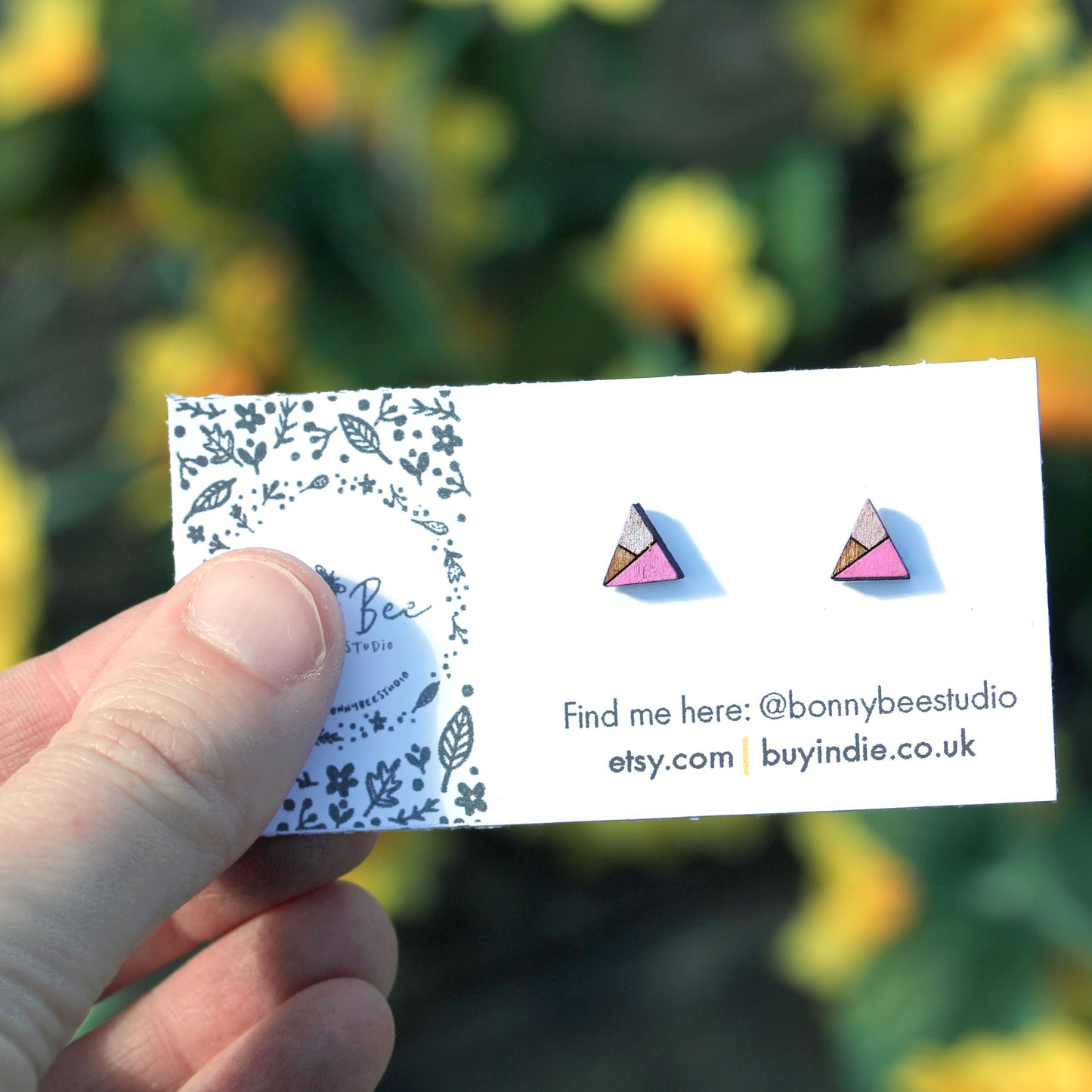 Misty Mountain - Teal, Purple, Pink Wooden Stud Earrings image 2