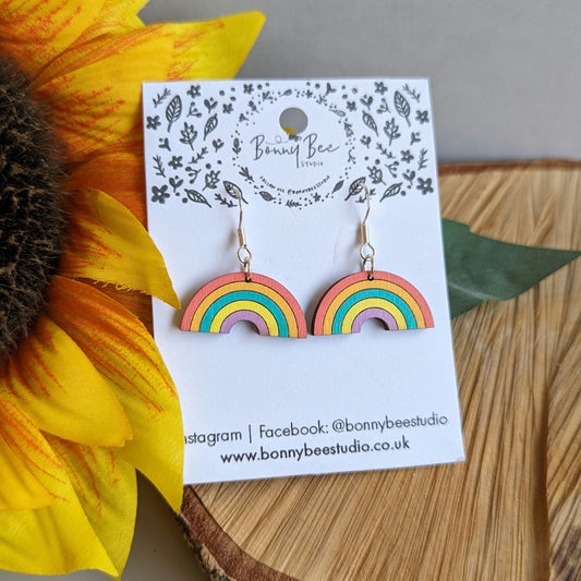 Rainbow Wooden Dangle Earrings image 0