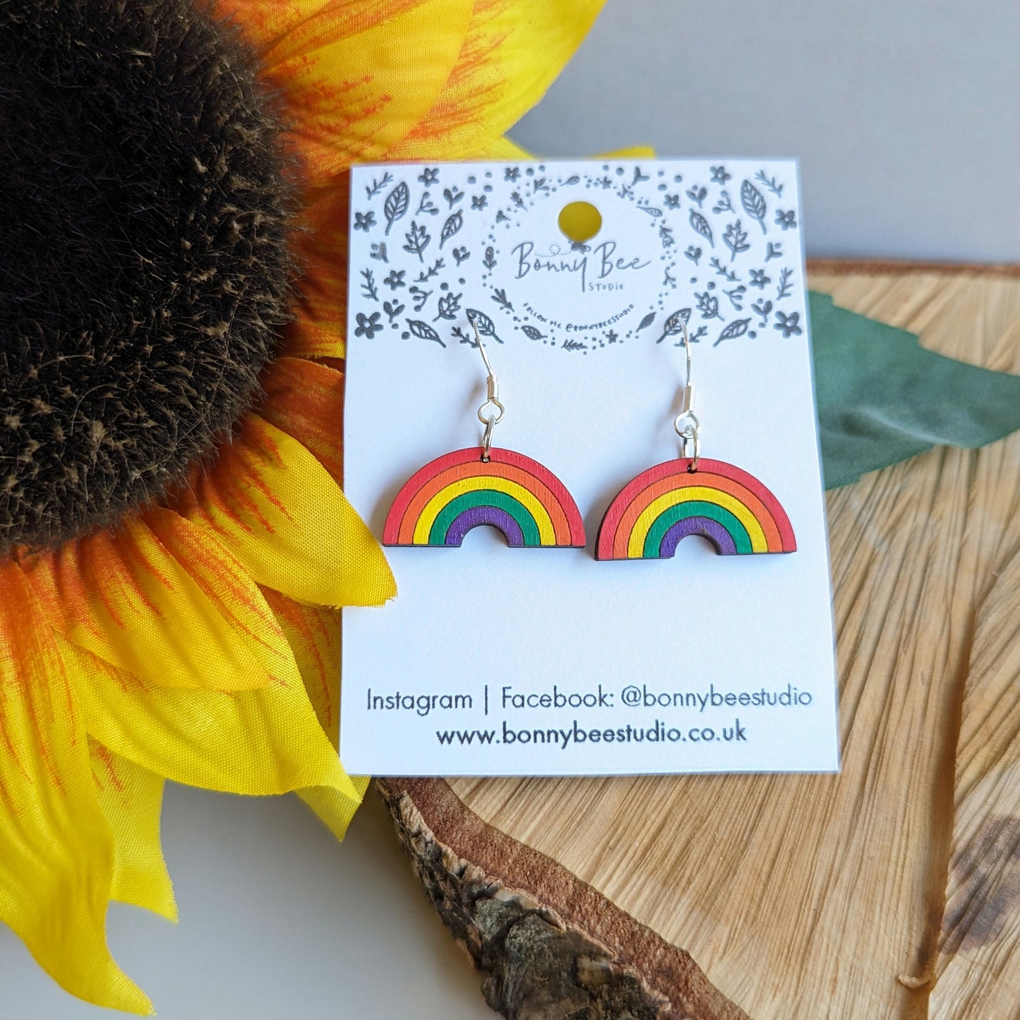Rainbow Wooden Dangle Earrings image 2