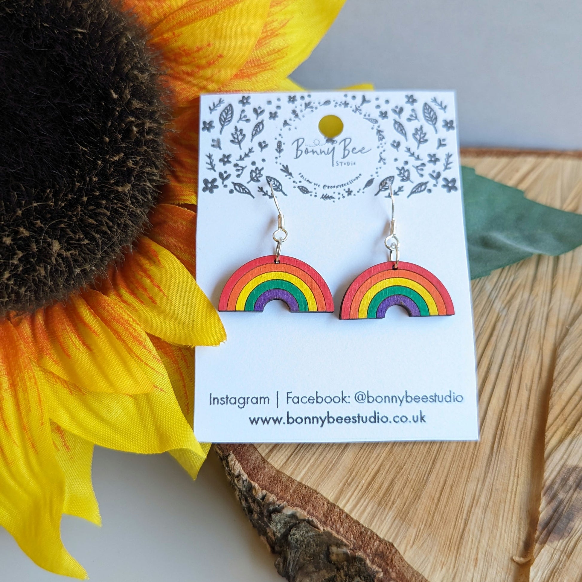 Rainbow Wooden Dangle Earrings image 2