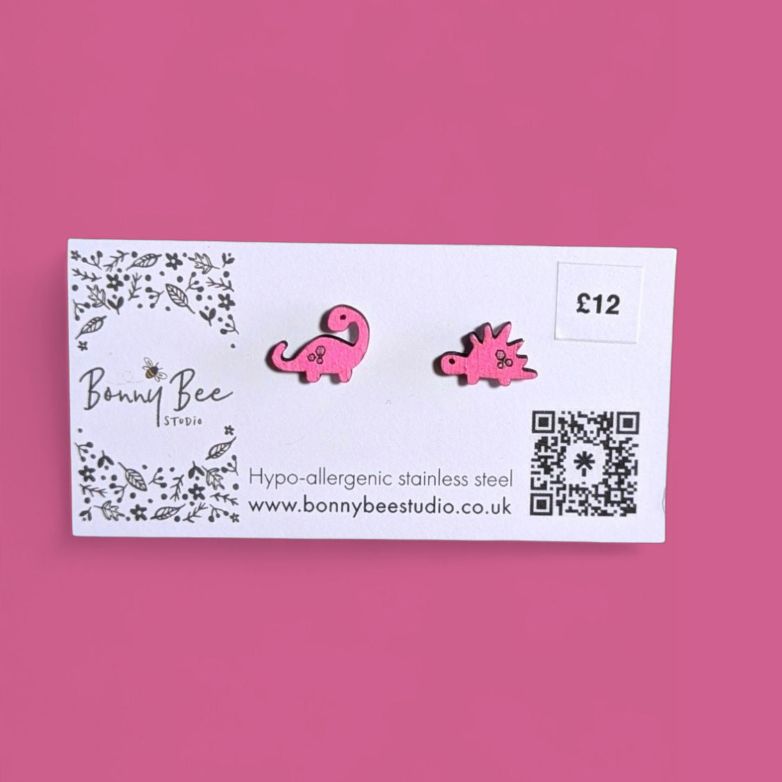 Dinosaur Wooden Stud Earrings image 1