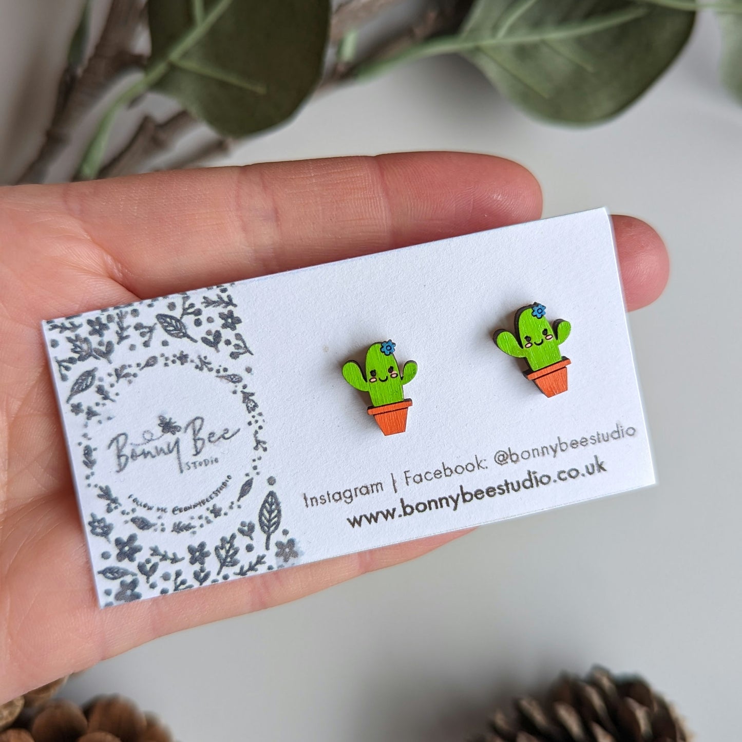 Cactus - Wooden Stud Earrings image 2